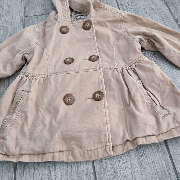 Baby Gap Toddler Girls Tan Hooded Peacoat Jacket with Floral Lining Size 5 - Picture 6 of 14